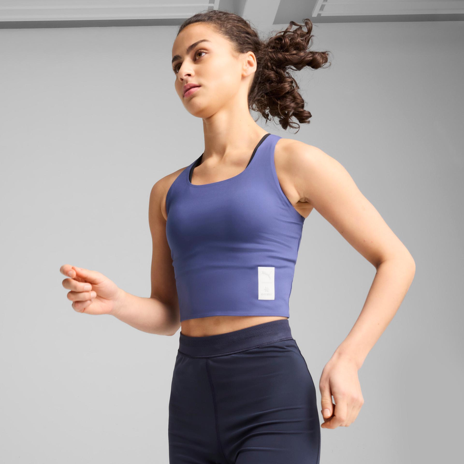 puma x saysky women's running crop top in blue, size xl
