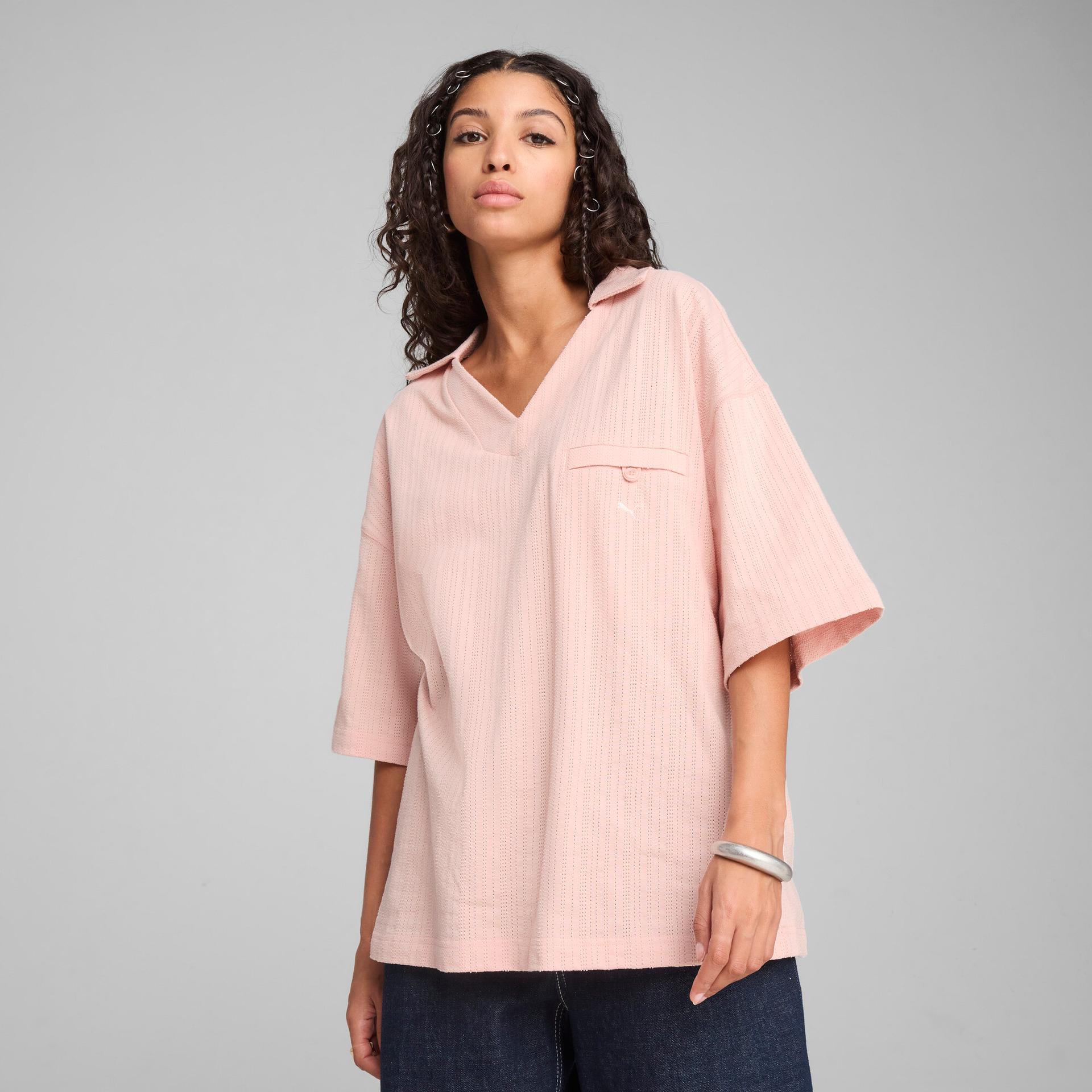 puma yona women's oversized polo shirt in pink, size s