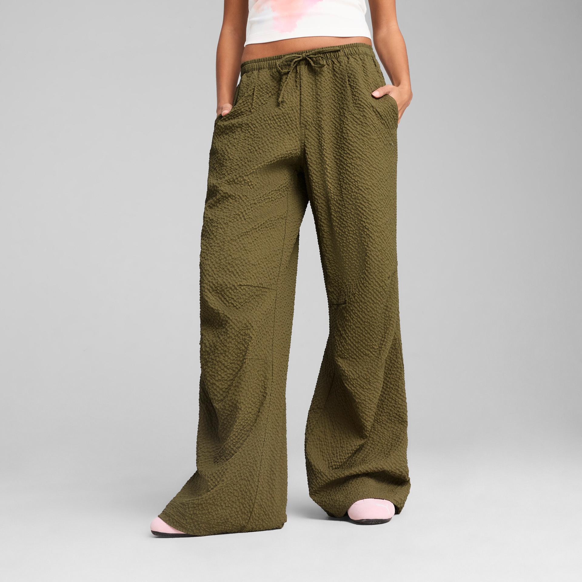puma yona women's parachute pants in green, size xxs