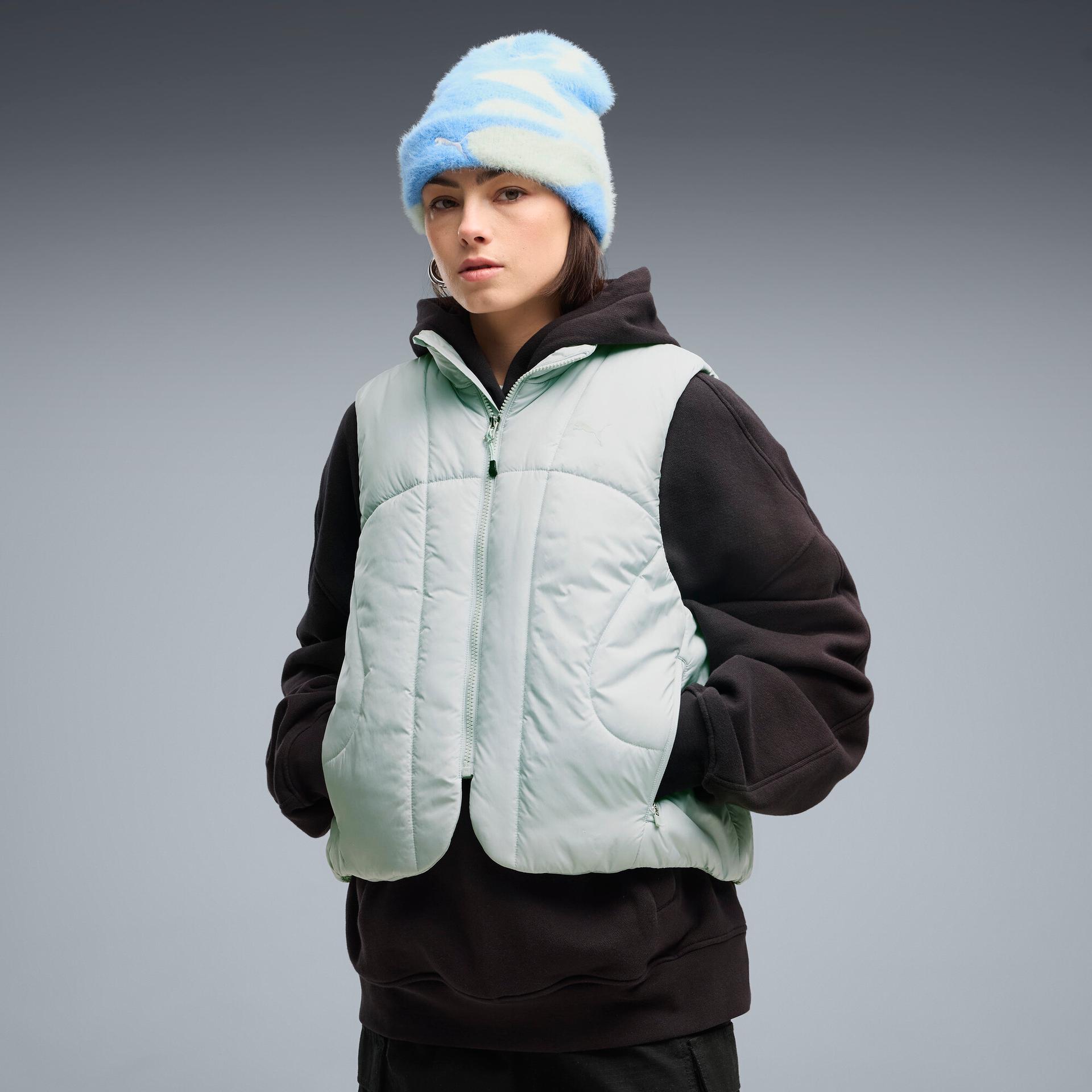 pumatech sense women's puffer vest in green, size xl