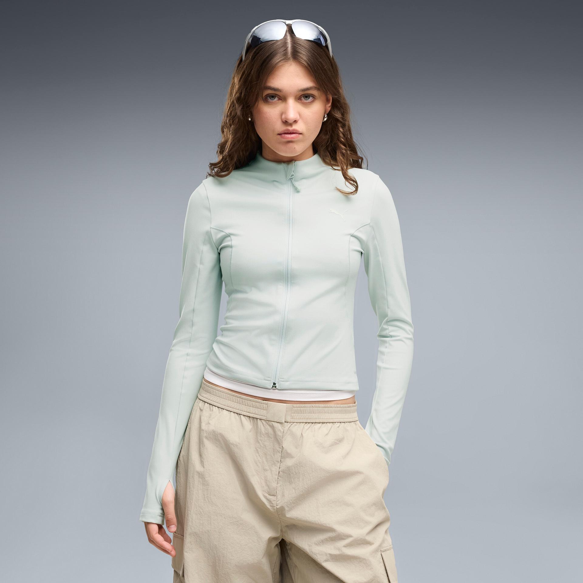 pumatech sense women's slim track jacket in green, size s