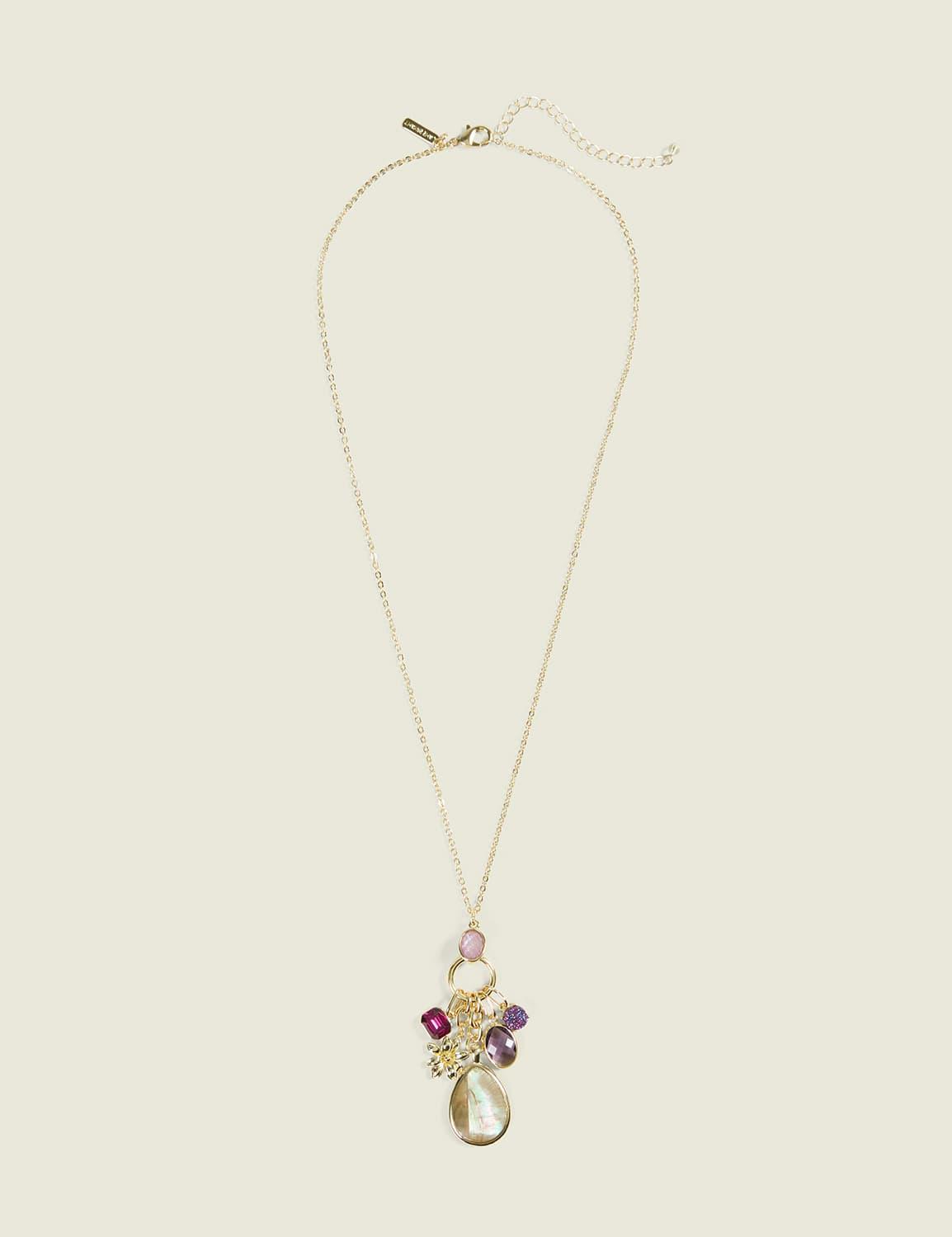 purple imitation stone charm necklace