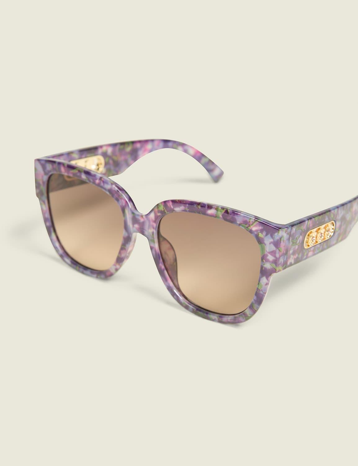 purple tortoiseshell print cateye sunglasses