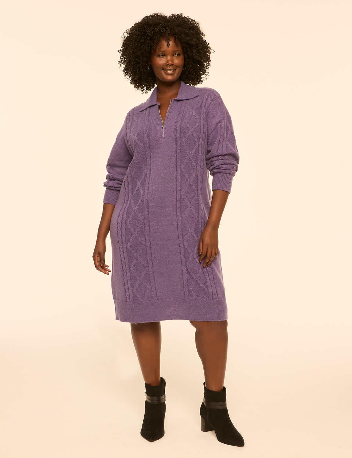 quarter-zip cable knit sweater dress