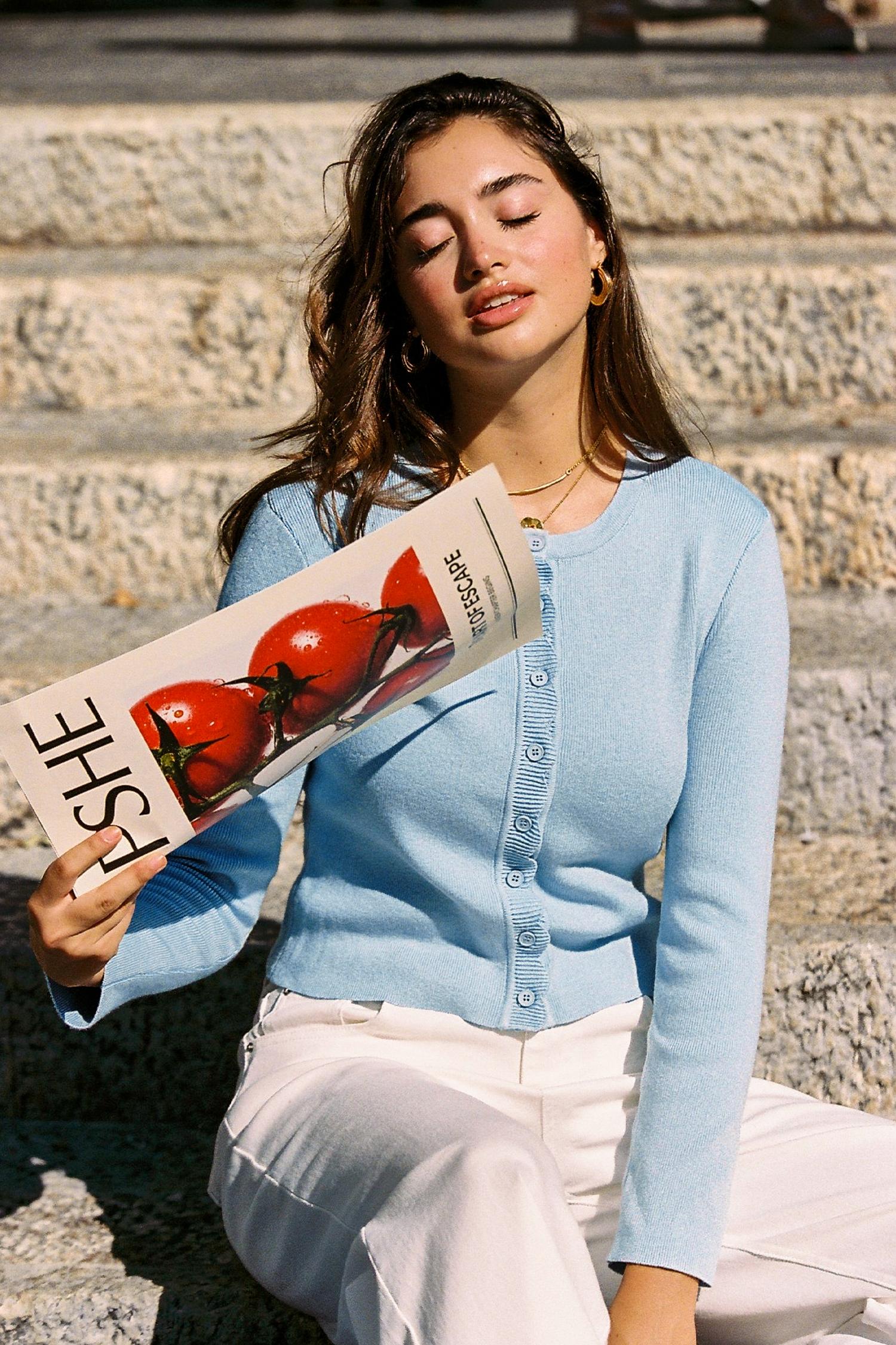 quiet moments blue cardigan - l