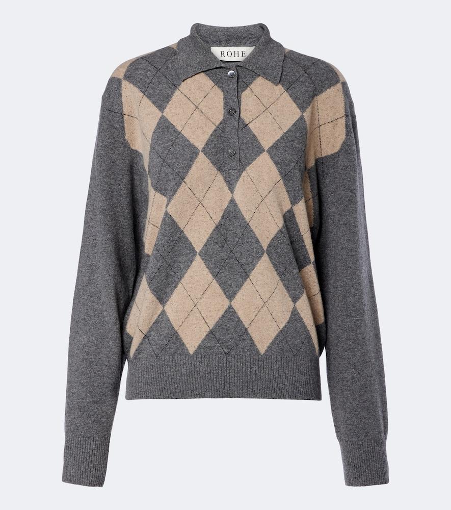 róhe argyle wool-blend polo sweater
