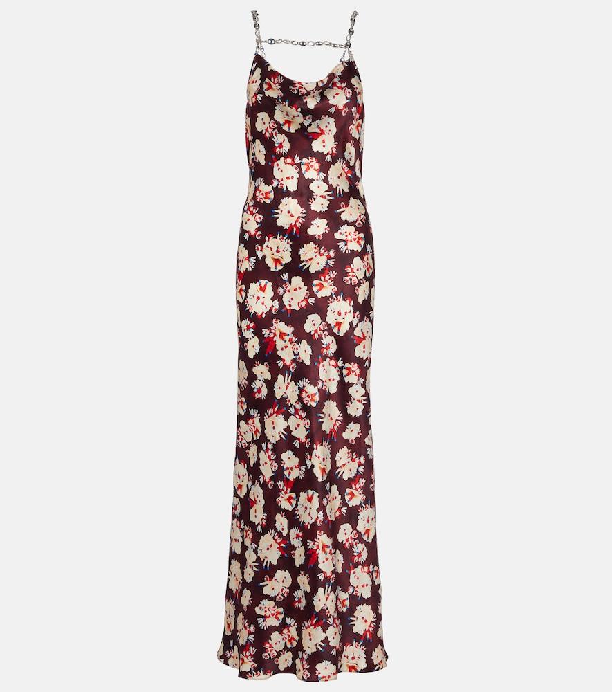 rabanne chain-detail floral silk maxi dress