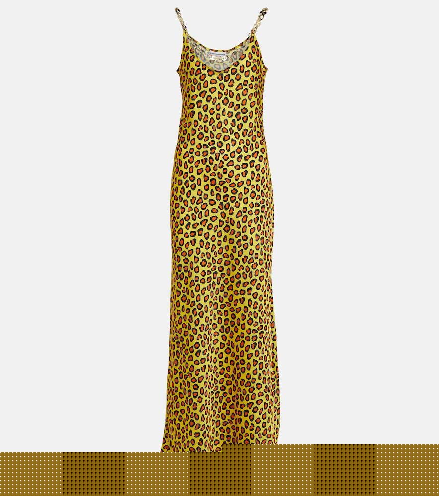 rabanne chain-detail leopard-print satin slip dress