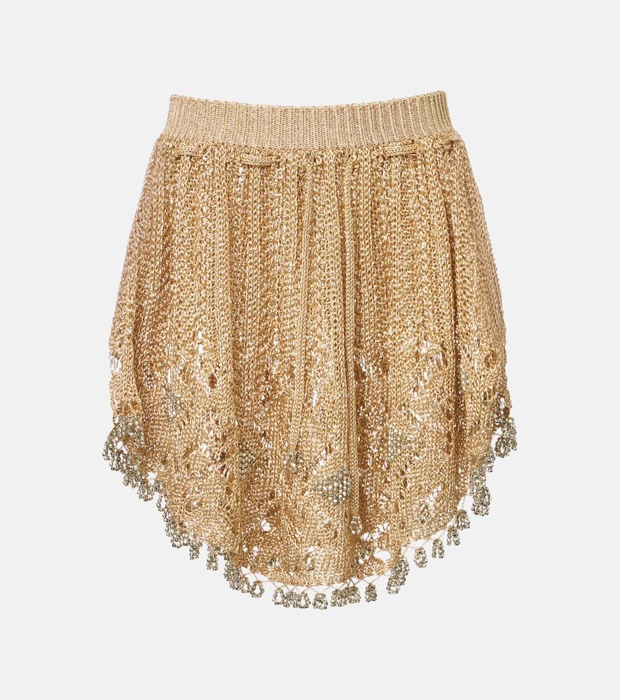 rabanne crochet embellished lamé miniskirt