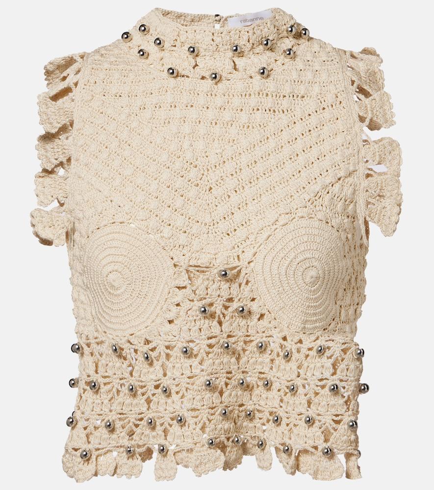 rabanne embellished crochet cotton top