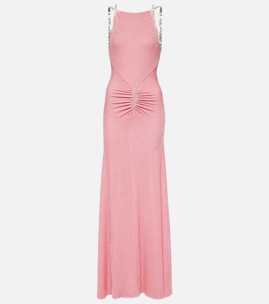 rabanne embellished ruched velvet gown