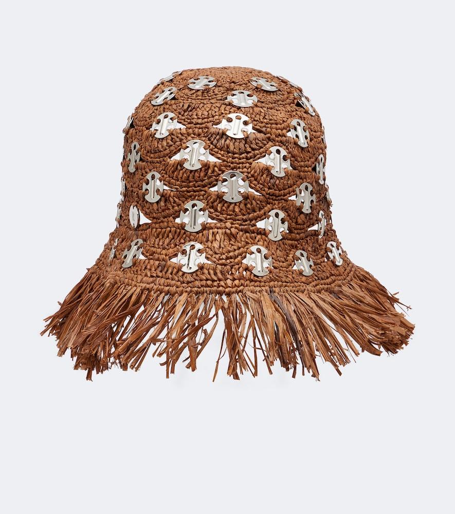 rabanne fringed studded raffia bucket hat
