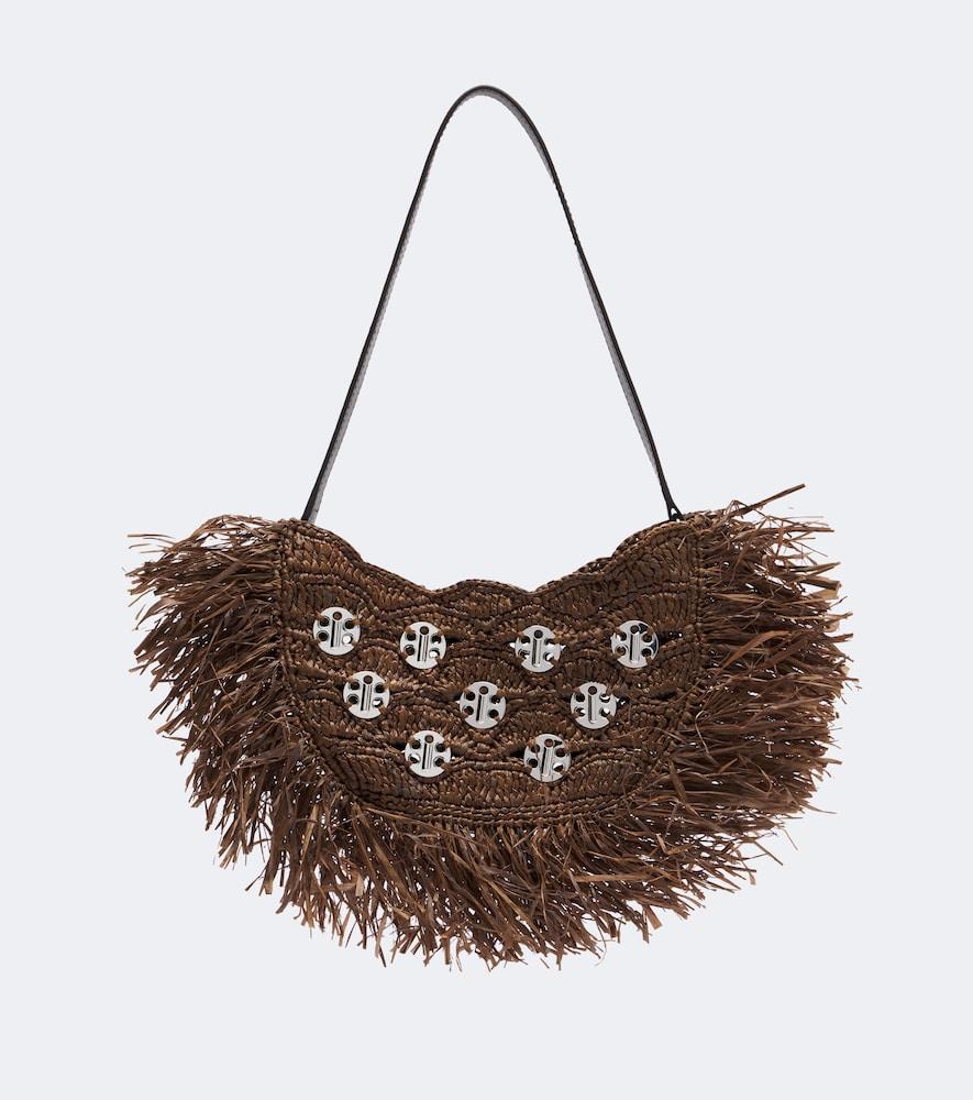 rabanne fringed studded raffia shoulder bag