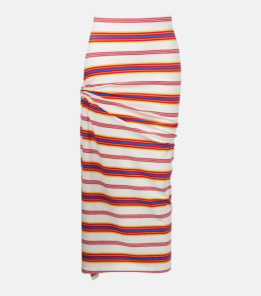 rabanne gathered striped cotton-blend maxi skirt