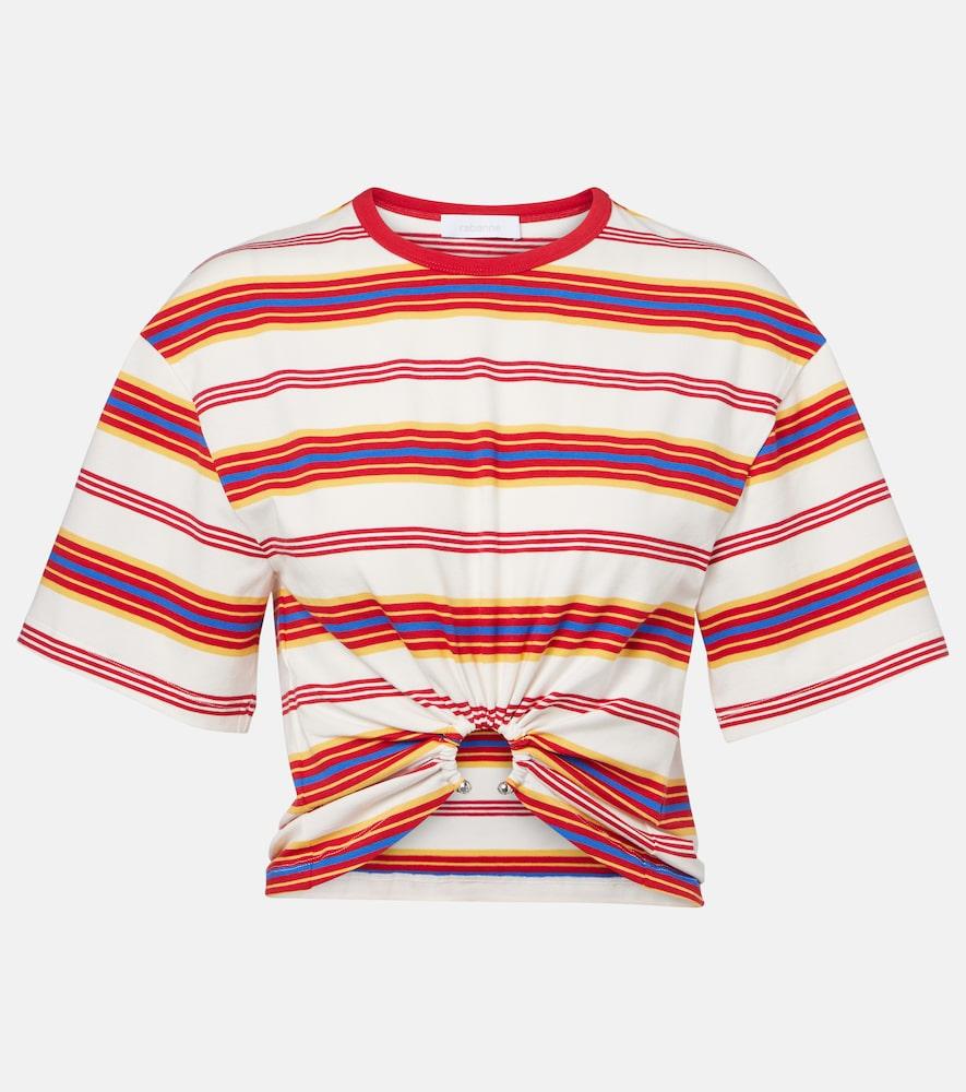 rabanne gathered striped cotton-blend t-shirt