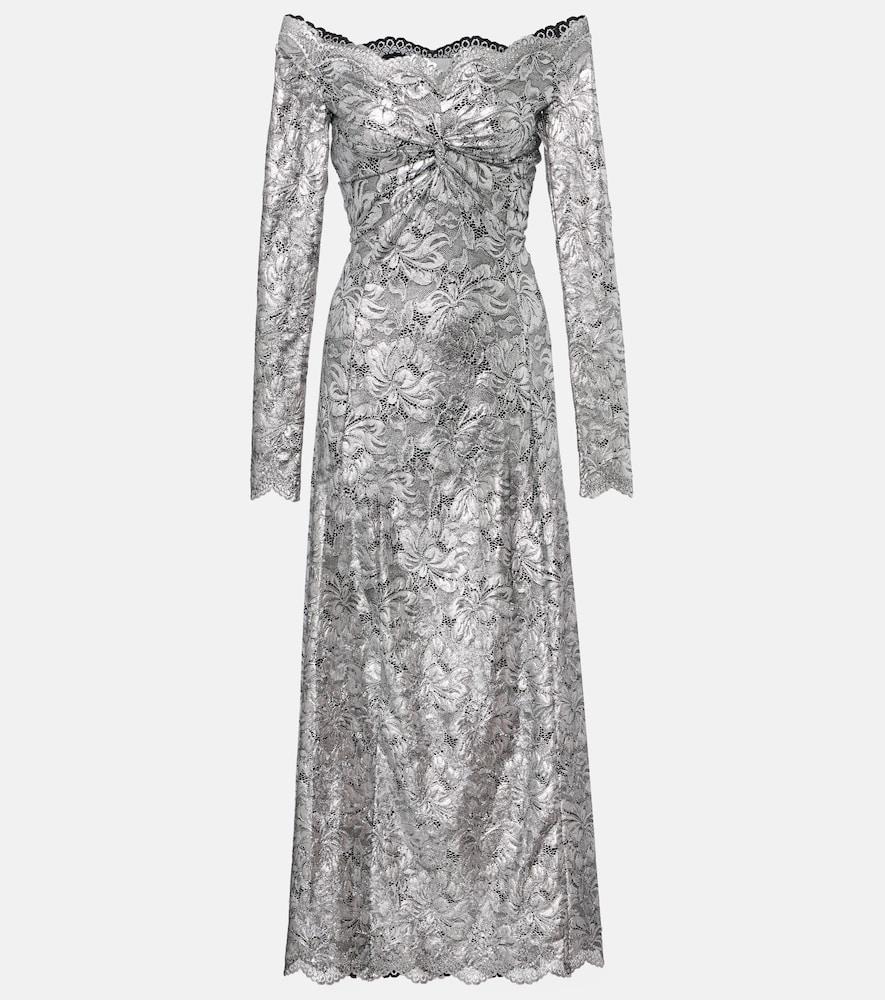 rabanne metallic-effect lace maxi dress