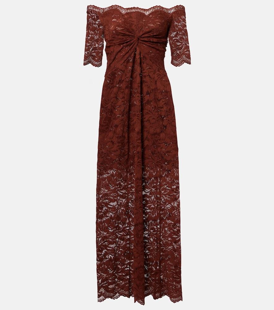 rabanne off-shoulder lace maxi dress