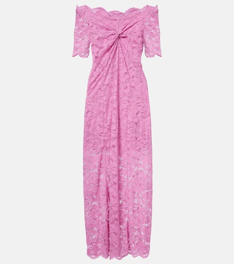 rabanne off-shoulder lace midi dress