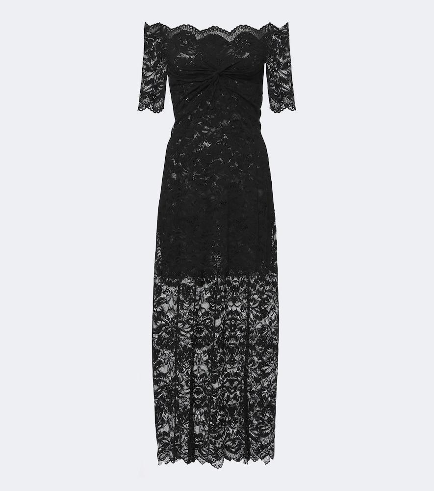 rabanne off-shoulder lace midi dress