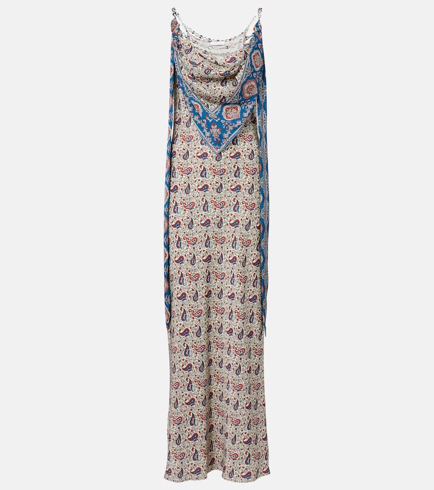 rabanne paisley scarf-detail satin slip dress