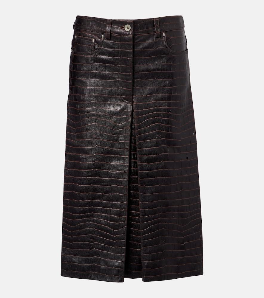rabanne pleated croc-effect leather midi skirt