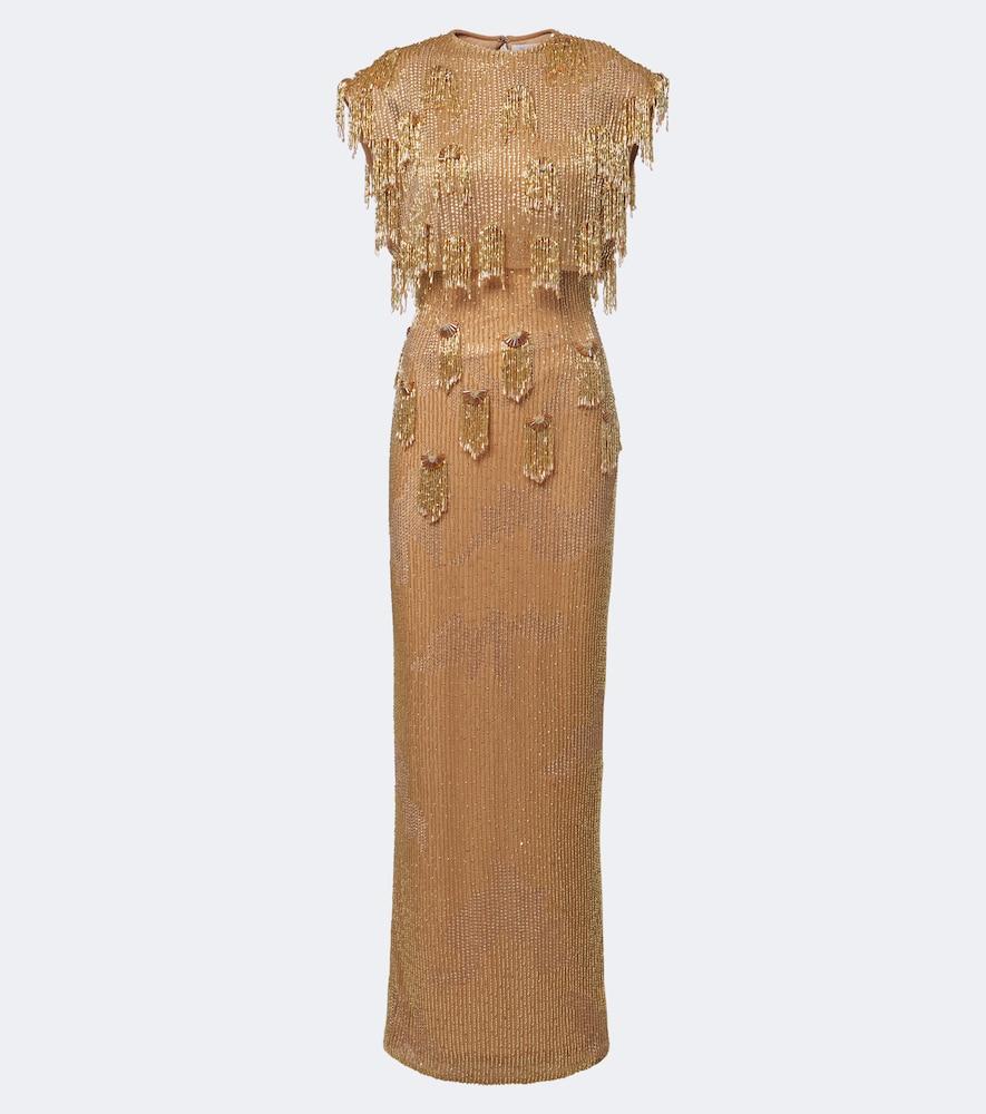 rachel gilbert lani caped beaded gown