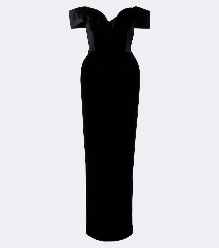 rachel gilbert ryn off-shoulder velvet corset gown