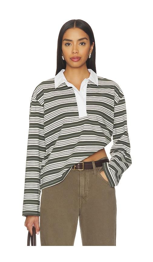 rag & bone kelly stripe polo long sleeve in green. - size m (also in s, xs)