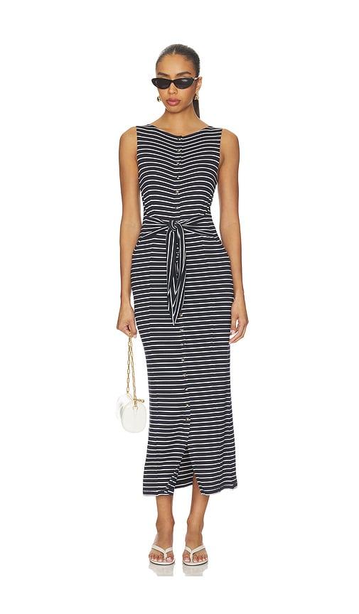 rag & bone the knit button tie stripe dress in navy. - size l (also in s, xs)
