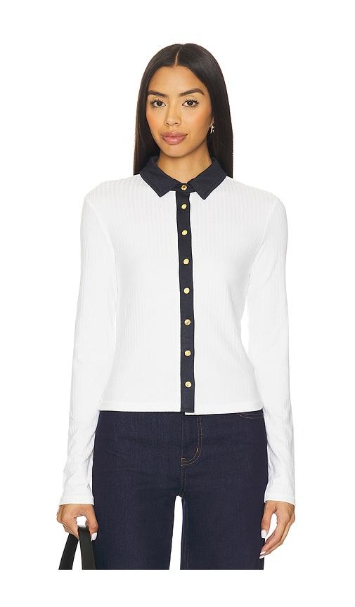 rag & bone the knit contrast long sleeve polo in white. - size m (also in xxs, xs, s)