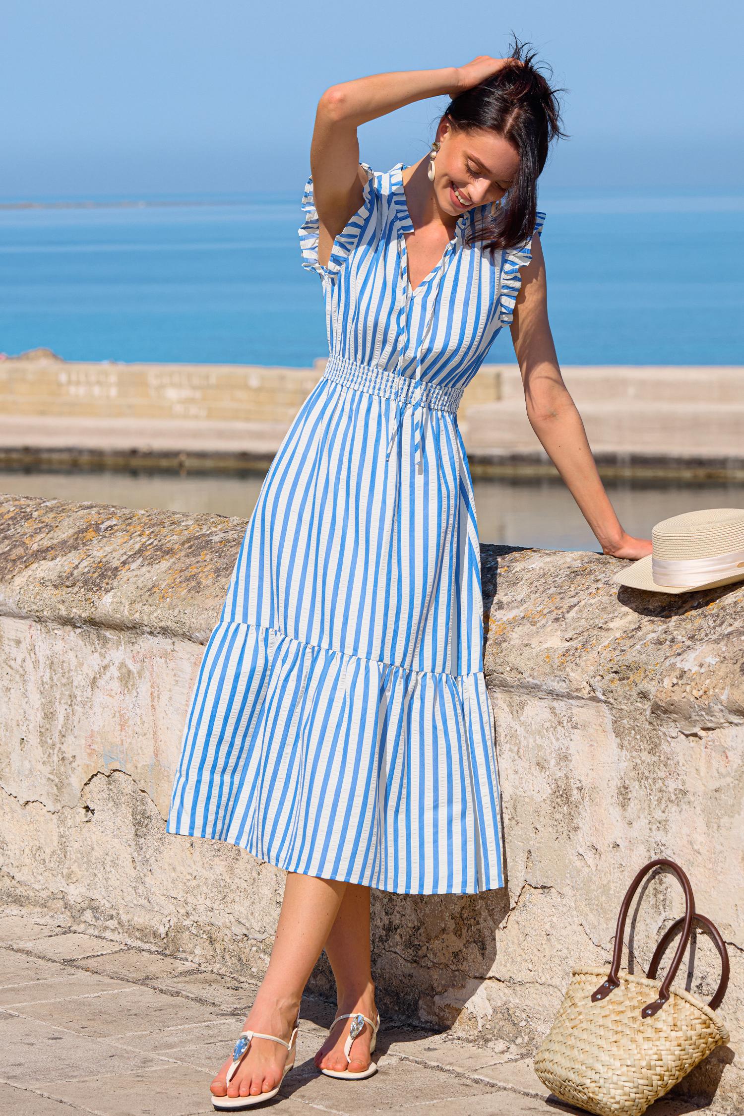 rain check striped maxi dress - l
