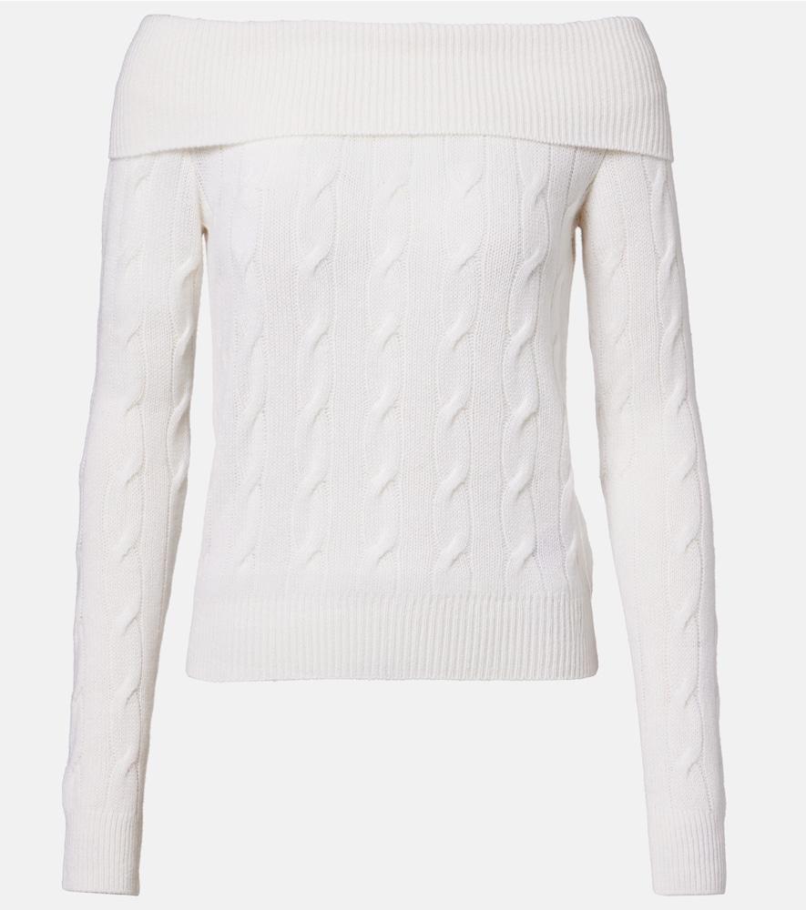 ralph lauren collection cable-knit off-shoulder cashmere sweater