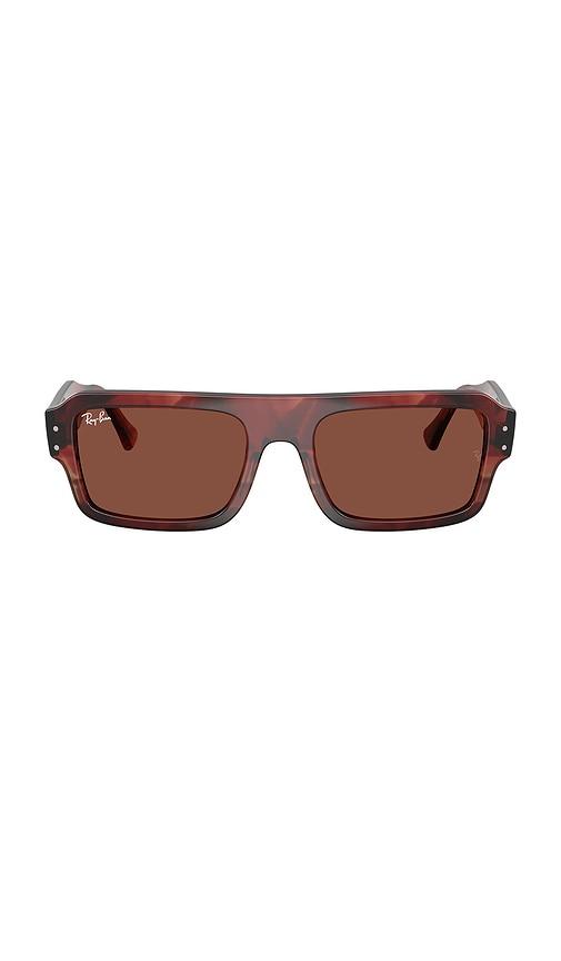 ray-ban flacko rectangular sunglasses in brown.