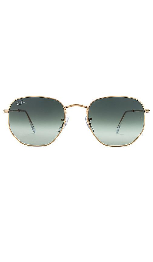 ray-ban hexagonal sunglasses in metallic gold.