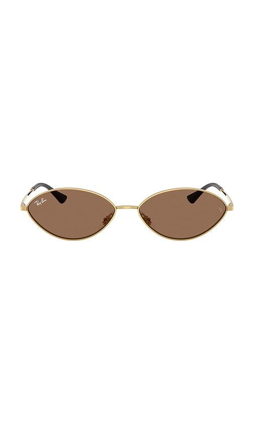 ray-ban kai oval sunglasses in metallic gold.