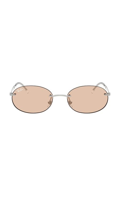 ray-ban oval sunglasses in metallic silver.