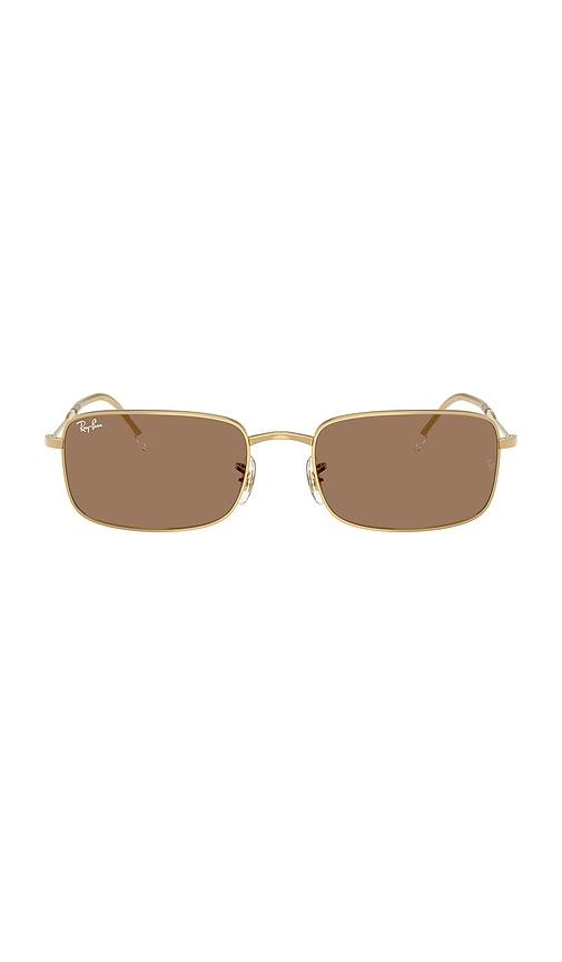 ray-ban rectangular sunglasses in metallic gold.