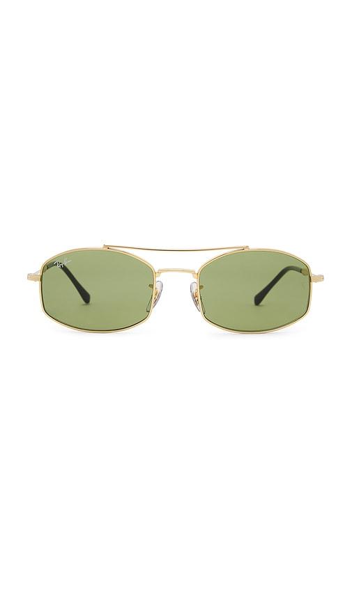 ray-ban rectangular sunglasses in metallic gold.