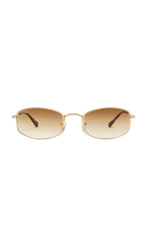 ray-ban rectangular sunglasses in metallic gold.