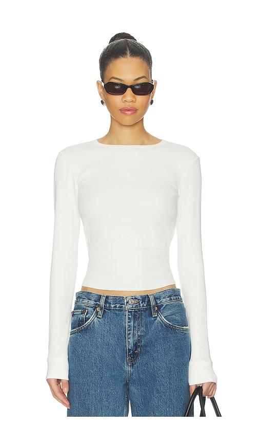 re/done baby waffle long sleeve top in white. - size xl/1x (also in xxl/2x)