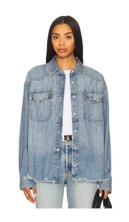 re/done distressed western shirt in blue. - size m (also in xs, s)