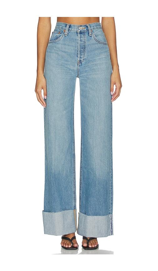 re/done high rise wide leg cuff jeans in blue. - size 24 (also in 25, 26, 29)