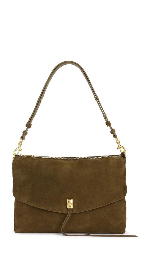 rebecca minkoff darren lg top zip shoulder bag in olive.