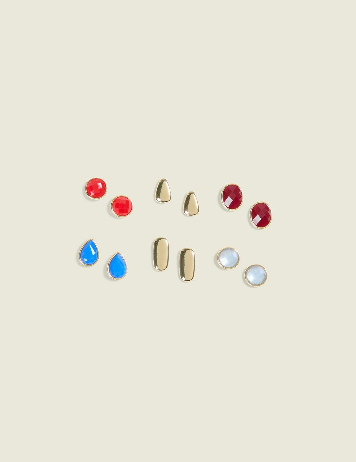red & blue stud earrings 6-pack