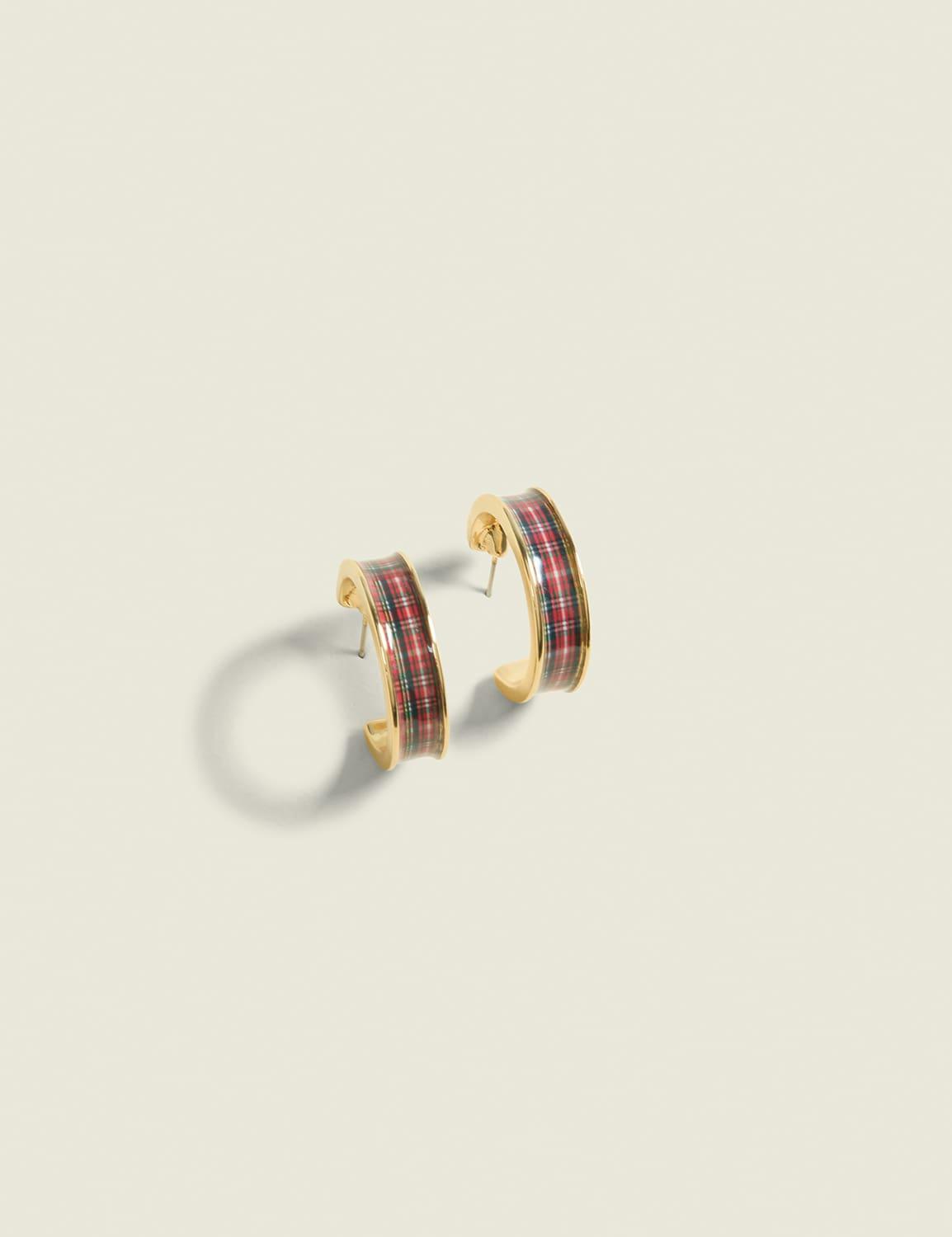 red & green plaid hoop earrings