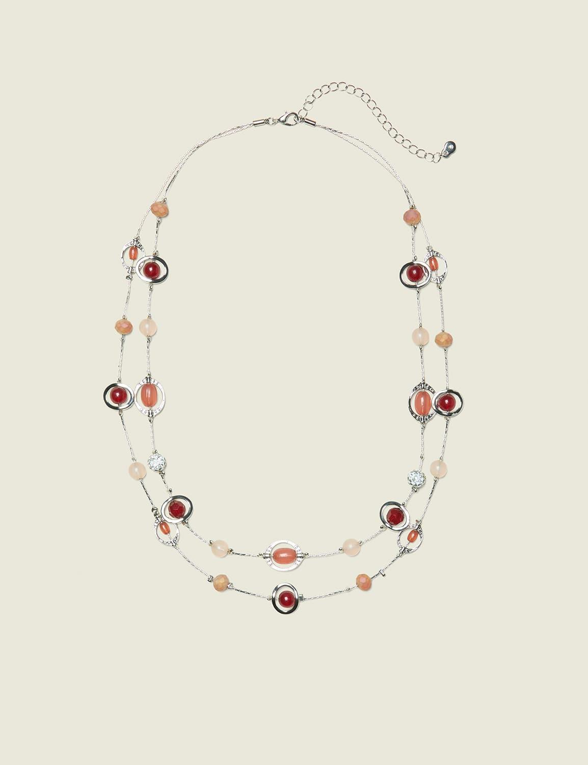 red & orange beaded multi-row necklace