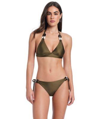 red carter womens v neck halter bikini top tie side hipster swim bottoms