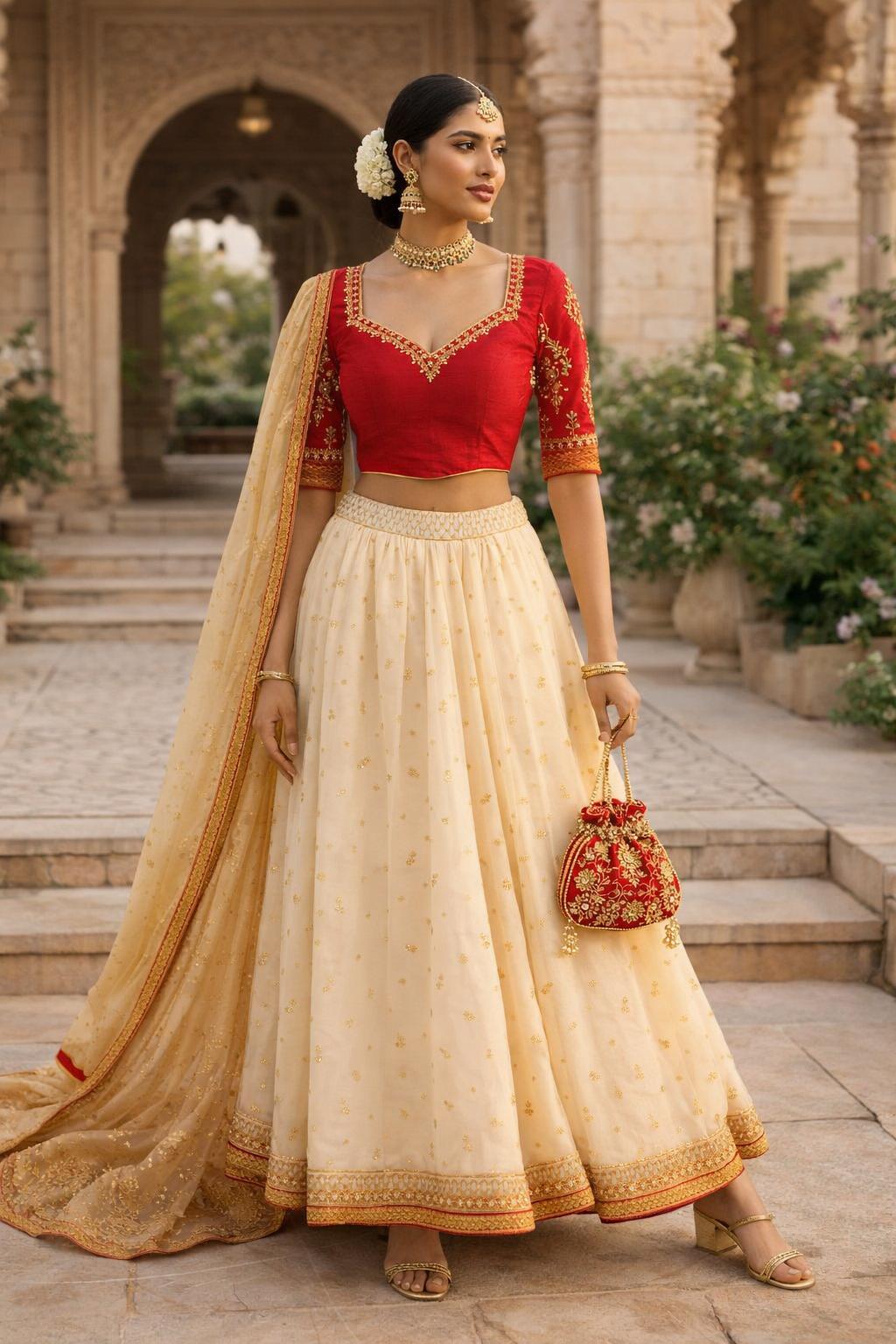 red embroidered blouse