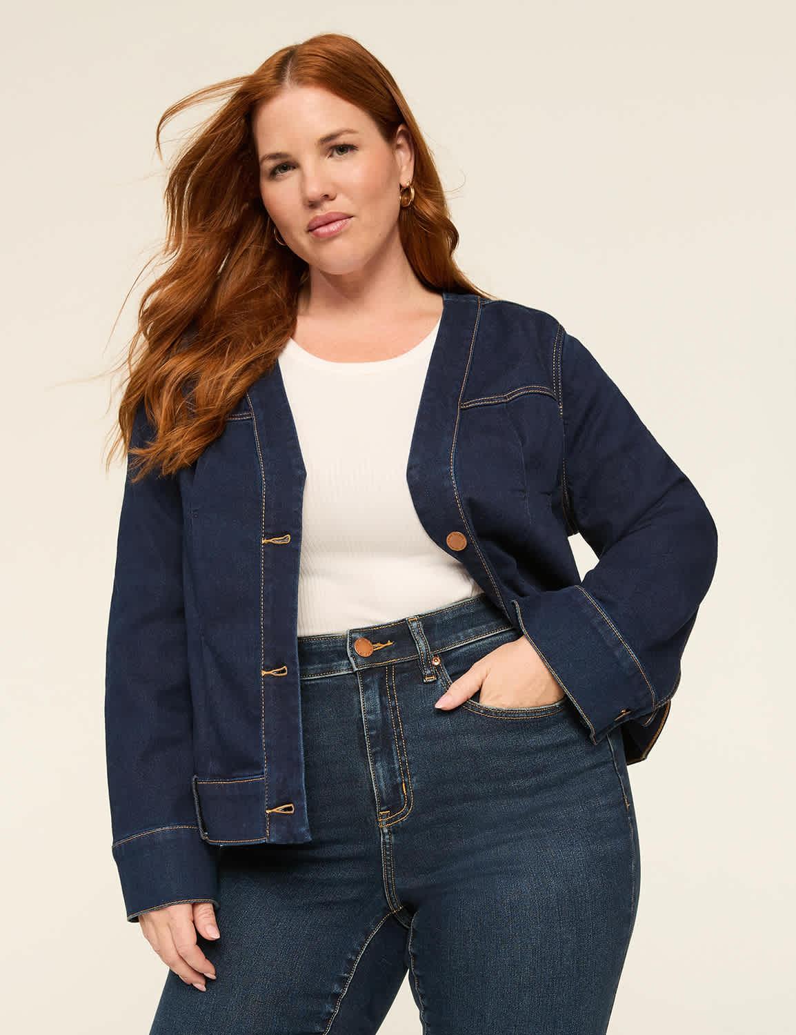 refined cloud knit denim jacket