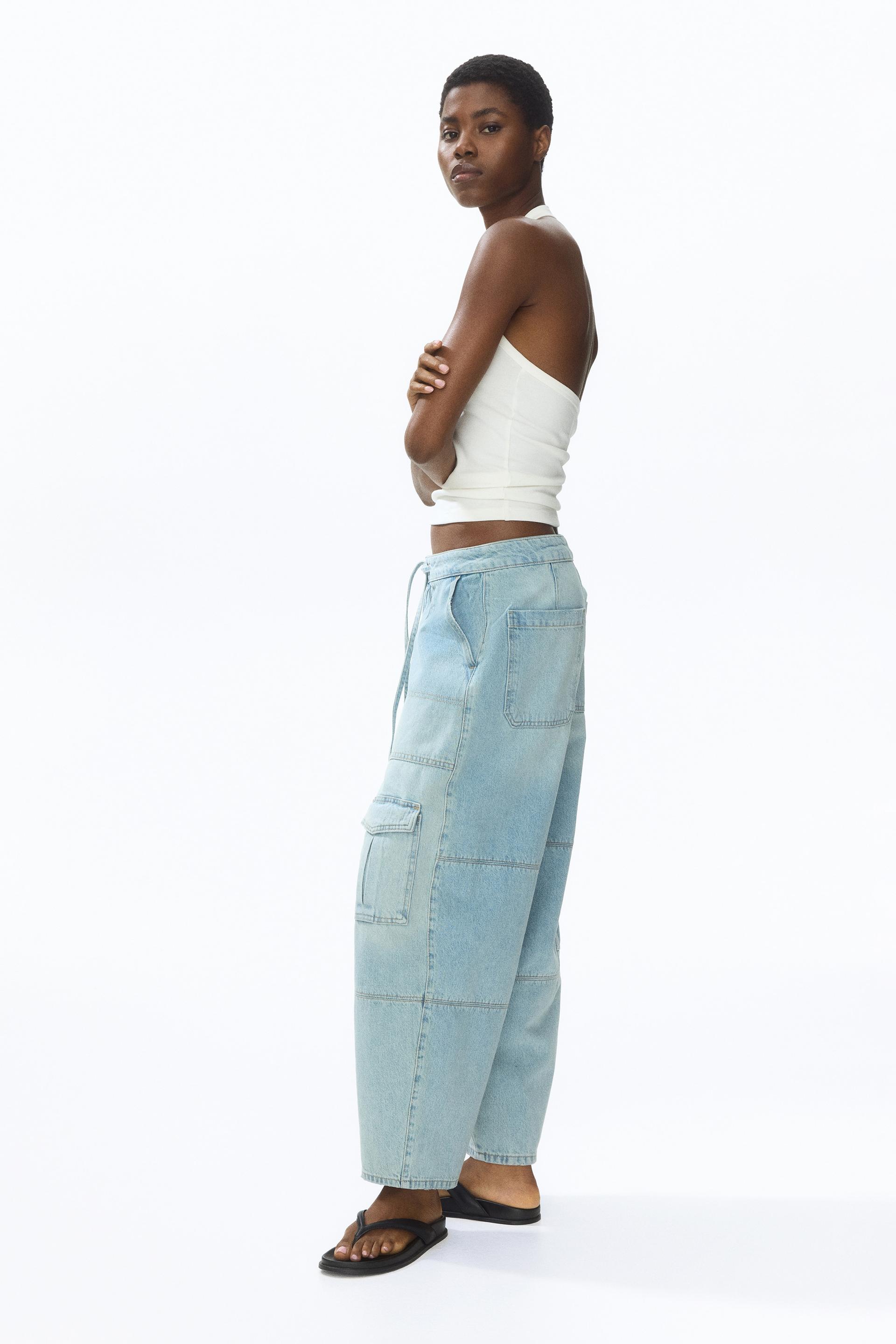 regular-waist barrel-leg ankle jeans